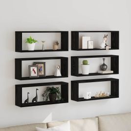 Wall Shelves 6 pcs Black Oak 60x15x23 cm Engineered Wood
