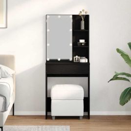 LED Dressing Table in Black Oak, 60x40x140 cm, Made of Engineered Wood