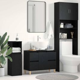 Sink Cabinet Black Oak 80x33x60 cm Engineered Wood