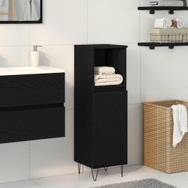 Bathroom Cabinet Black Oak 30x30x100 cm Engineered Wood