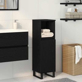 Bathroom Cabinet Black Oak 30x30x100 cm Engineered Wood