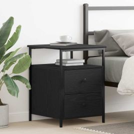 Bedside Cabinet Black Oak 44x45x60 cm Engineered Wood and Steel