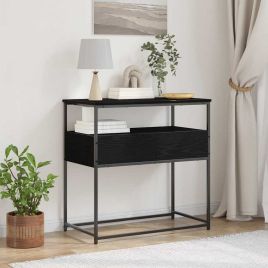 Console Table Black Oak 75x40x75 cm Engineered Wood and Steel