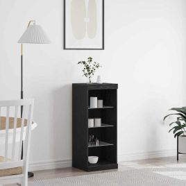 Sideboard with LED Lights Black Oak 41x37x100 cm