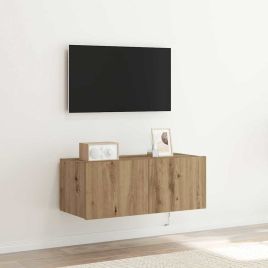 TV Wall Cabinet with LED Lights Artisan Oak 80x35x31 cm
