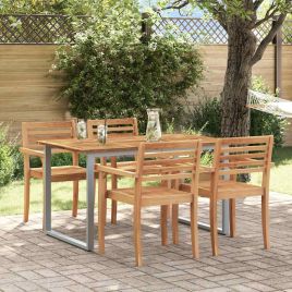 HAPARK Garden Dining Table 140x80x75 cm Acacia Wooden - Grey