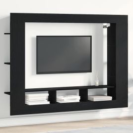 TV Cabinet Wall-Mounted Black Oak 152x22x113 cm