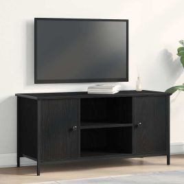 TV Cabinet Black Oak 100x40x50 cm Engineered Wood and Steel