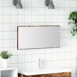 Bathroom Mirror Cabinet with LED Light Smoked Oak 80x37 cm