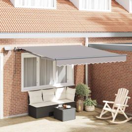 Manual Retractable Awning with LED Light Grey 300x250 cm