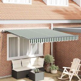 Manual Retractable Awning Green and White 300x250 cm
