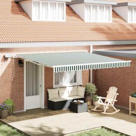 Manual Retractable Awning with LED Green and White 400x300 cm
