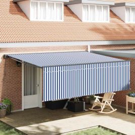 BESVALE Retractable Awning Manual Blue and 400x300 cm - White