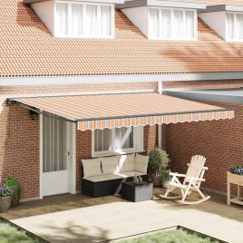 ROWOD Retractable Awning Manual Blue and 450x300 cm - Orange