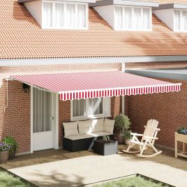 Manual Retractable Awning Red and White Stripe 450x350 cm