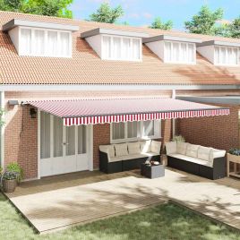 RINLOFT Retractable Awning Manual Red and 600x300 cm Fabric - White
