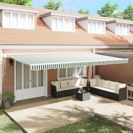 Manual Retractable Awning Green and White 600x350 cm