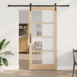 Sliding Door with Hardware Set 'ORKDAL'Solid Wood & Glass