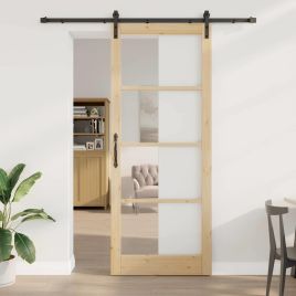Sliding Door with Hardware Set 'ORKDAL'Solid Wood & Glass