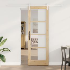 Sliding Door with Hardware Set "ORKDAL" Solid Wood & Glass