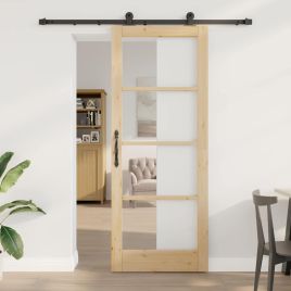 Sliding Door with Hardware Set 'ORKDAL'Solid Wood & Glass
