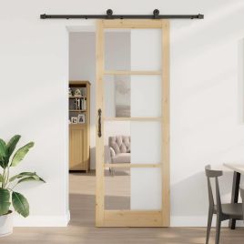 Sliding Door with Hardware Set 'ORKDAL'Solid Wood & Glass