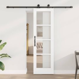 Sliding Door with Hardware Set 'ORKDAL'White Solid Wood&Glass