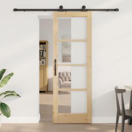 Sliding Door with Hardware Set "ORKDAL" Solid Wood & Glass