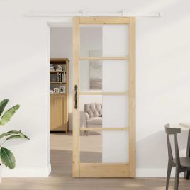 Sliding Door with Hardware Set 'ORKDAL'Solid Wood & Glass