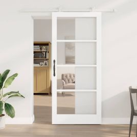 Sliding Door with Hardware Set 'ORKDAL'White Solid Wood & Glass