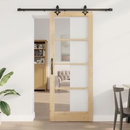 Sliding Door with Hardware Set 'ORKDAL'Solid Wood & Glass
