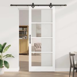 Sliding Door with Hardware Set 'ORKDAL'White Solid Wood & Glass