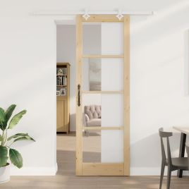 Sliding Door with Hardware Set 78x232 cm Solid Wood Pine