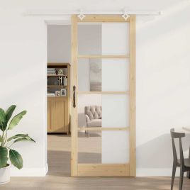 Sliding Door with Hardware Set 93x232 cm Solid Wood Pine
