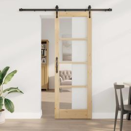 Sliding Door with Hardware Set 73.5x211 cm Solid Wood Pine