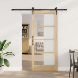 Sliding Door with Hardware Set 78x202 cm Solid Wood Pine