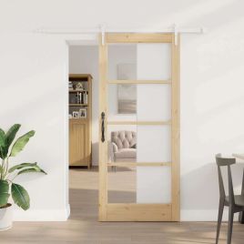 Sliding Door with Hardware Set 78x202 cm Solid Wood Pine