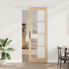 Sliding Door with Hardware Set 78x232 cm Solid Wood Pine