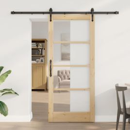 Sliding Door with Hardware Set 78x202 cm Solid Wood Pine