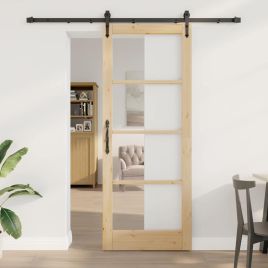 Sliding Door with Hardware Set 83x211 cm Solid Wood Pine