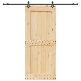 Sliding Door with Hardware Set 95x210 cm Solid Wood Pine
