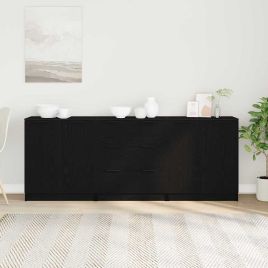 3 Piece Sideboards Black Oak Engineered Wood