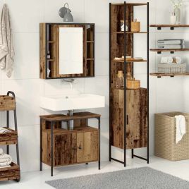 Bathroom Sink Cabinet with Built-in Basin Old Wood Engineered Wood