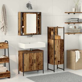 3 Piece Bathroom Furniture Set Old Wood Engineered Wood