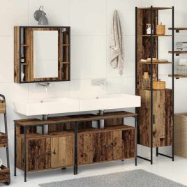 Bathroom Sink Cabinet with Built-in Basin in Old Wood