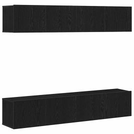 4-Piece Wall-Mounted TV Cabinet Set in Black Oak