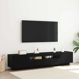 TV Cabinet with LED Lights - Black Oak - 200 x 35 x 40 cm - Engineered Wood
