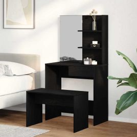 Dressing Table Set Black Oak Engineered Wood