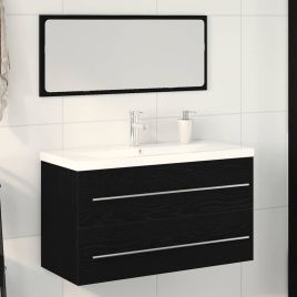 Bathroom Sink Cabinet with Built-in Basin Black Oak Engineered Wood