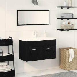Bathroom Sink Cabinet with Built-in Basin Black Oak Engineered Wood